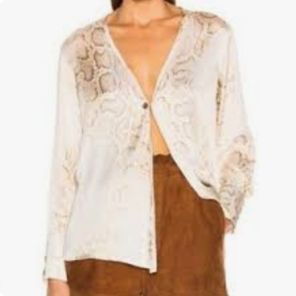 SMYTHE Collarless Single Button Blouse In Faded Python Print